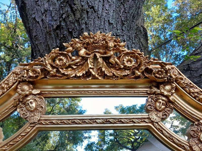 A French Rococo Style Ornately Carved & Gilded Bevelled Mirror