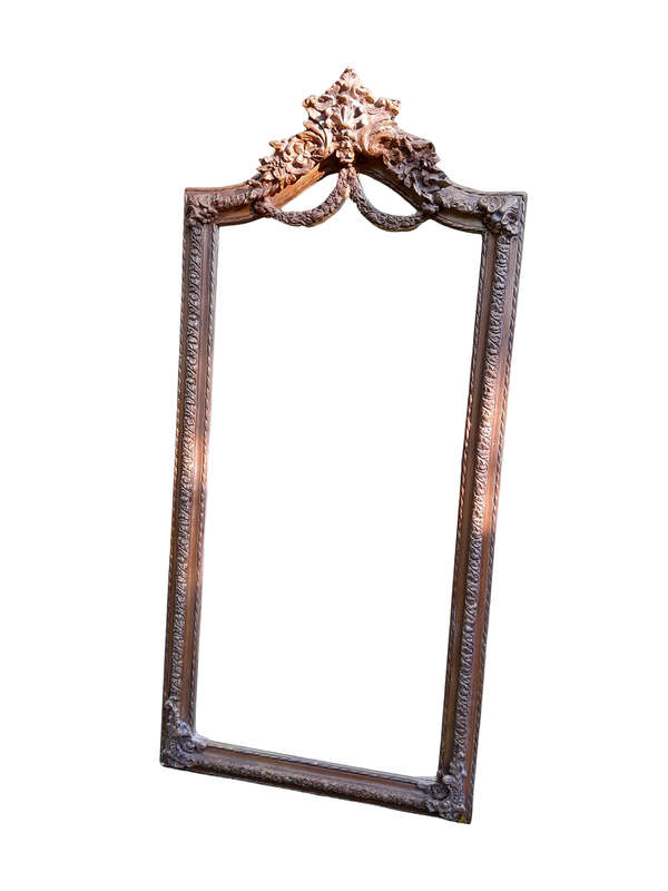 A French Rococo Style Ornately Carved & Gilded Bevelled Mirror