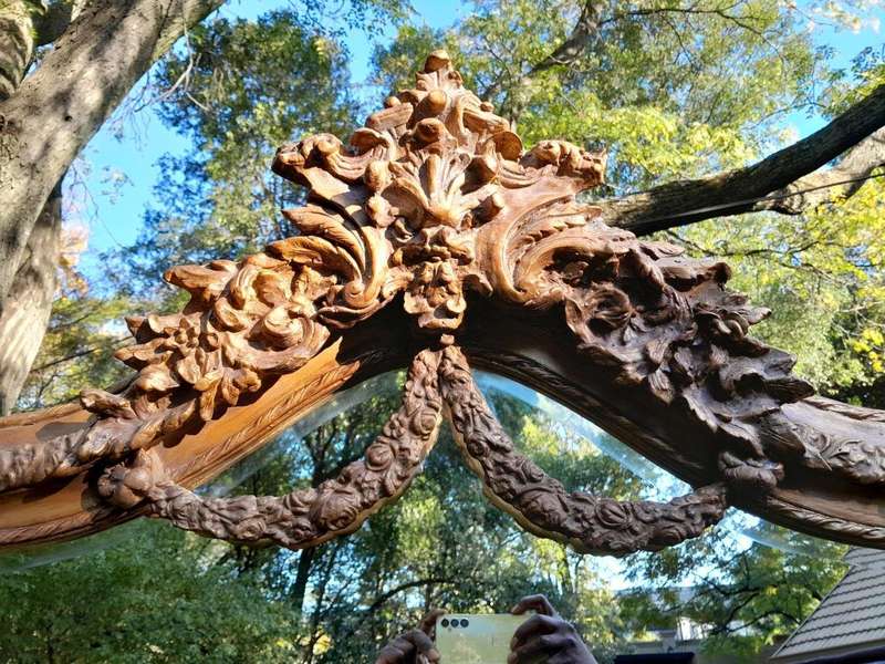 A French Rococo Style Ornately Carved & Gilded Bevelled Mirror
