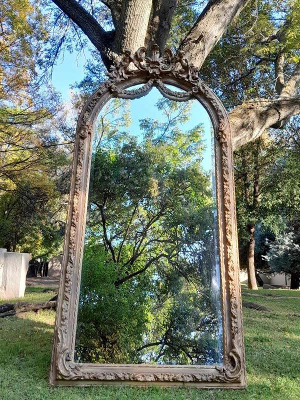 A French Rococo Style Ornately Carved & Gilded Bevelled Mirror