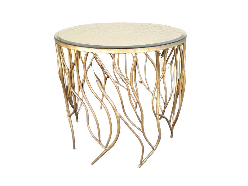 A Custom-Made Designer Wrought Iron Table with Bevelled Mirror top