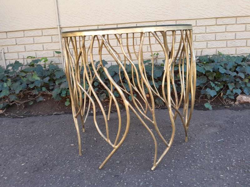 A Custom-Made Designer Wrought Iron Table with Bevelled Mirror top