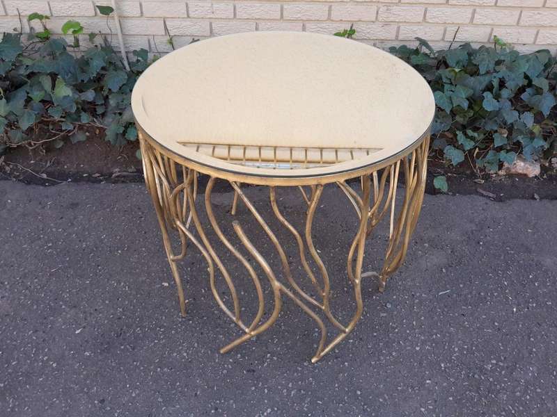 A Custom-Made Designer Wrought Iron Table with Bevelled Mirror top