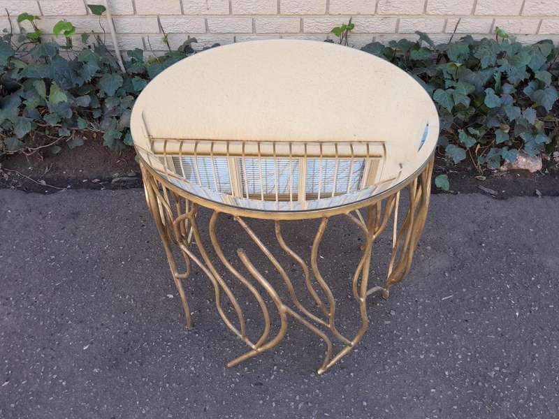 A Custom-Made Designer Wrought Iron Table with Bevelled Mirror top