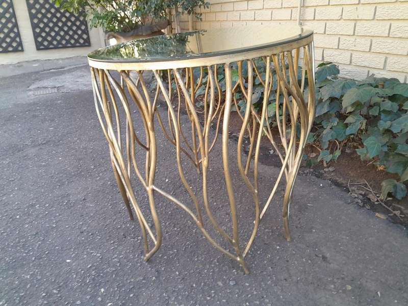 A Custom-Made Designer Wrought Iron Table with Bevelled Mirror top