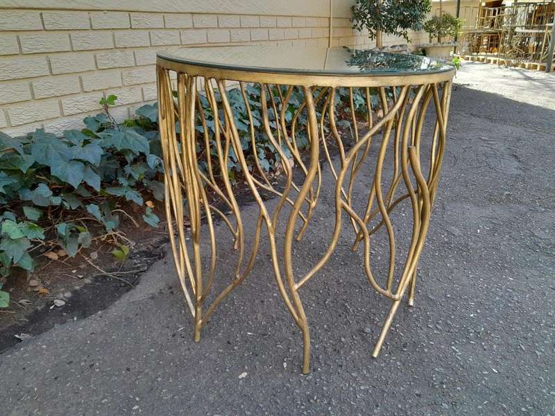 A Custom-Made Designer Wrought Iron Table with Bevelled Mirror top