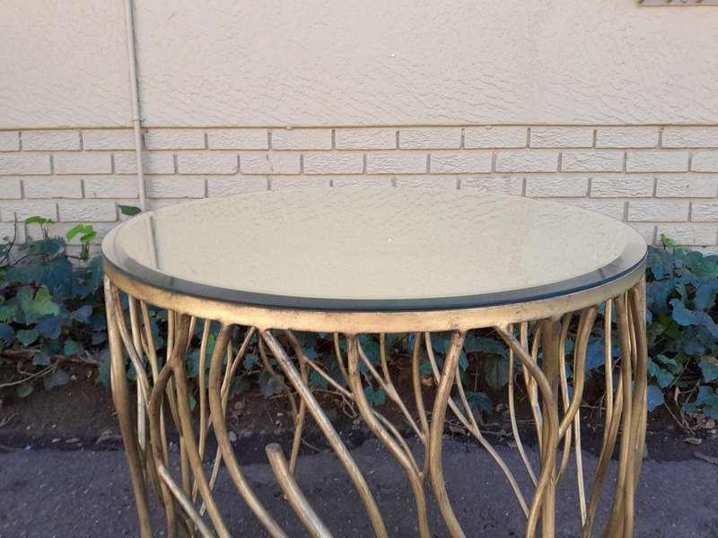 A Custom-Made Designer Wrought Iron Table with Bevelled Mirror top