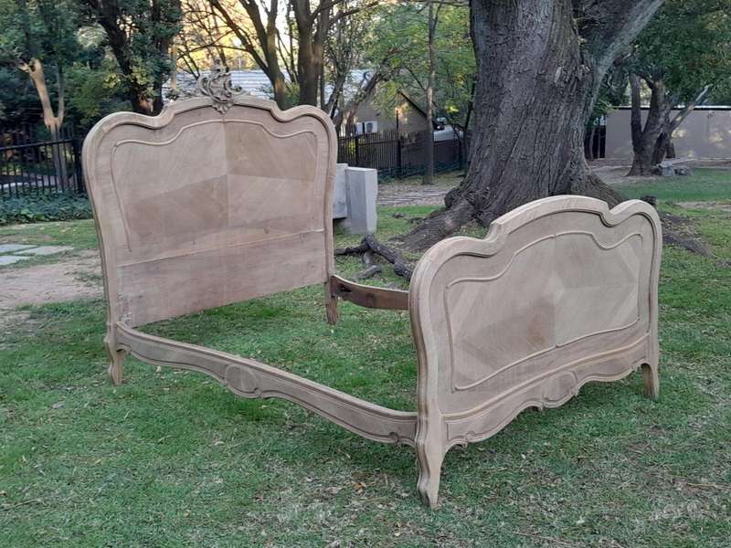 A 20TH Century French Walnut Rococo Style Double Bed in a Contemporary Bleached Finish