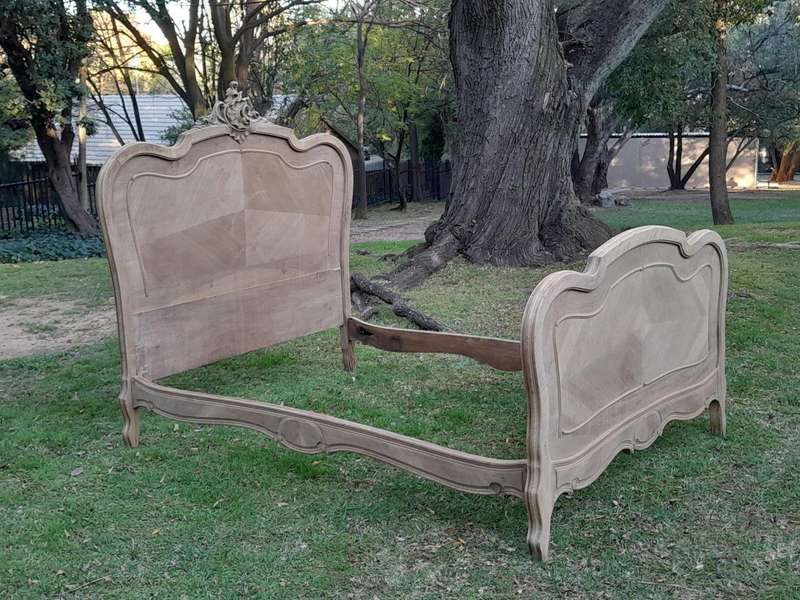 A 20TH Century French Walnut Rococo Style Double Bed in a Contemporary Bleached Finish