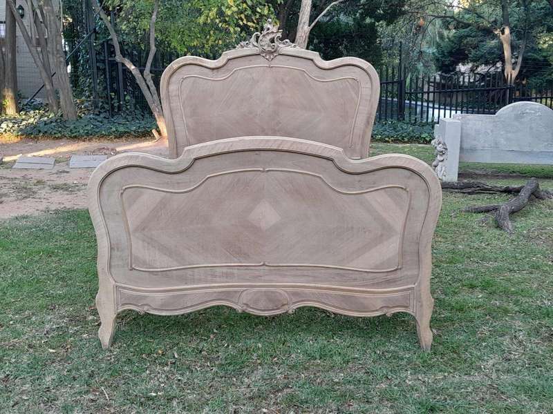 A 20TH Century French Walnut Rococo Style Double Bed in a Contemporary Bleached Finish