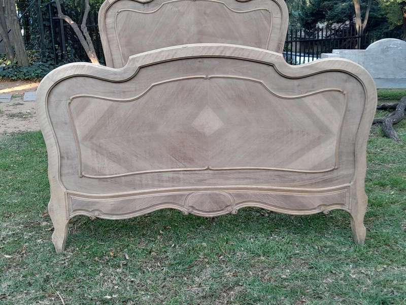 A 20TH Century French Walnut Rococo Style Double Bed in a Contemporary Bleached Finish