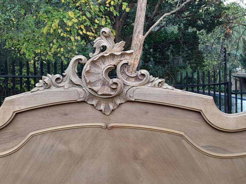 A 20TH Century French Walnut Rococo Style Double Bed in a Contemporary Bleached Finish