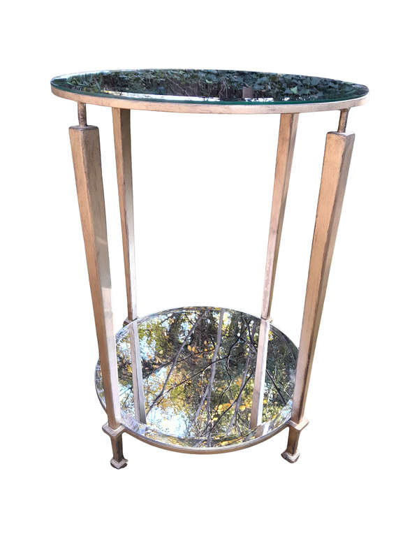A Custom-made Gilt Metal / Wrought Iron Circulate Table / Side Table / Bedside Table with Two Bev...