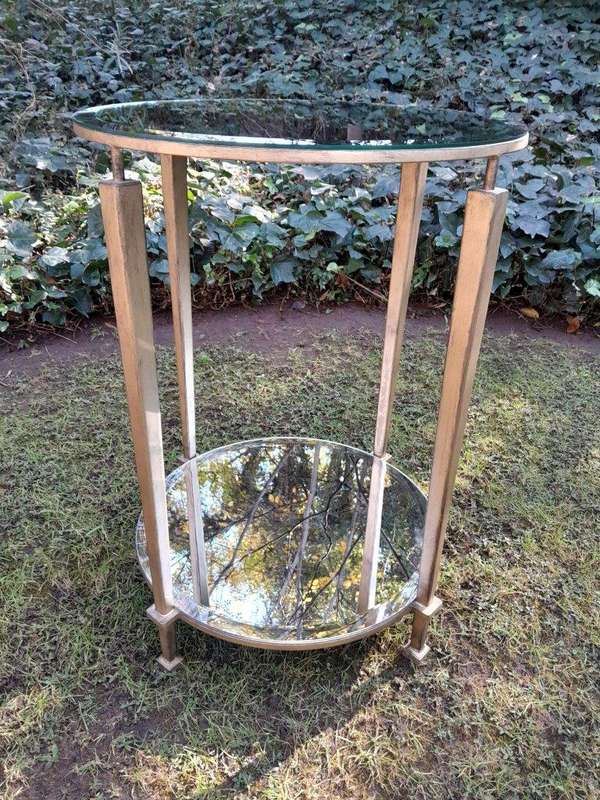 A Custom-made Gilt Metal Circulate Table / Side Table / Bedside Table with Two Bevelled Mirrors o...