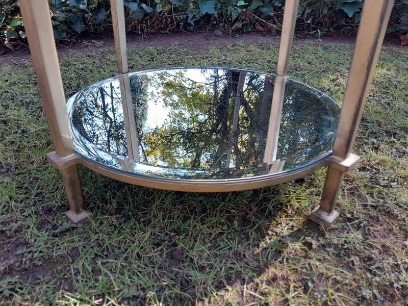 A Custom-made Gilt Metal Circulate Table / Side Table / Bedside Table with Two Bevelled Mirrors o...