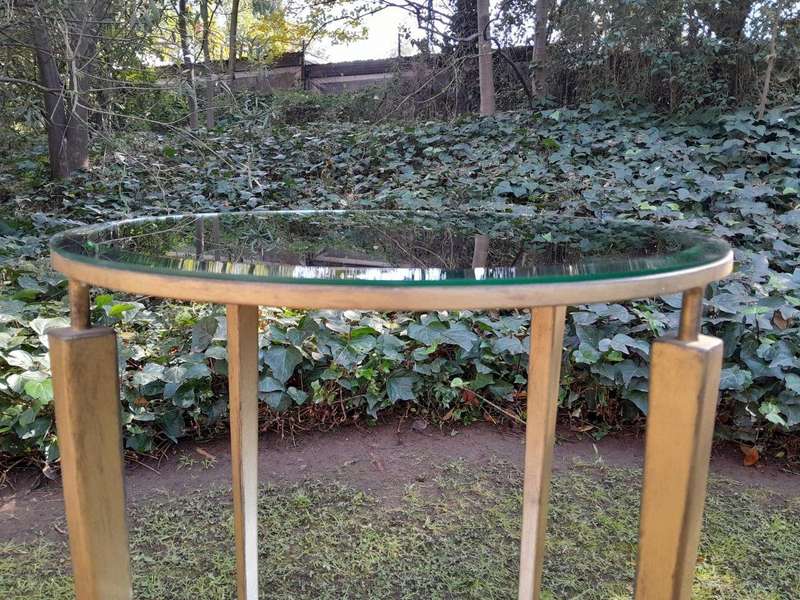 A Custom-made Gilt Metal Circulate Table / Side Table / Bedside Table with Two Bevelled Mirrors o...