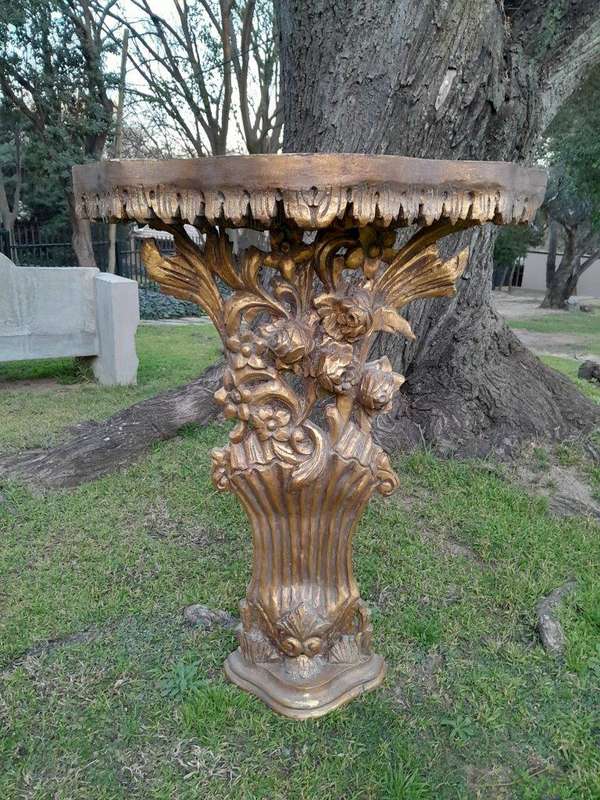 A Pair of Medium French Style Carved and Gilded Wall Sconces Or Console Tables with Cream Marble ...