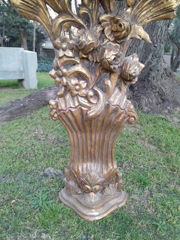A Pair of Medium French Style Carved and Gilded Wall Sconces Or Console Tables with Cream Marble ...