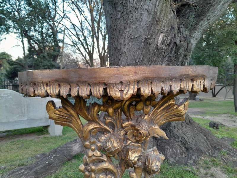A Pair of Medium French Style Carved and Gilded Wall Sconces Or Console Tables with Cream Marble ...