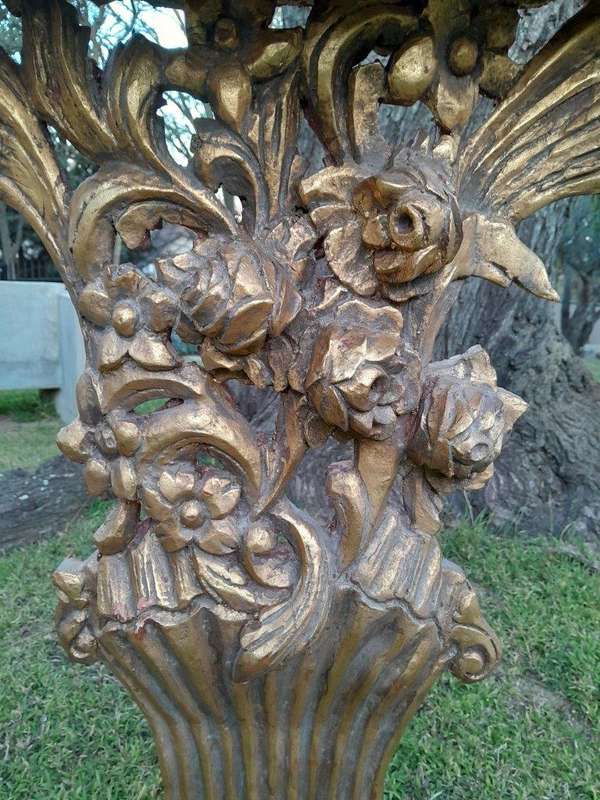 A Pair of Medium French Style Carved and Gilded Wall Sconces Or Console Tables with Cream Marble ...