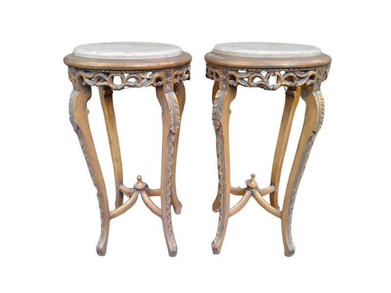 A Pair of 20th Century French Style Gilt Side Tables with Marble Tops