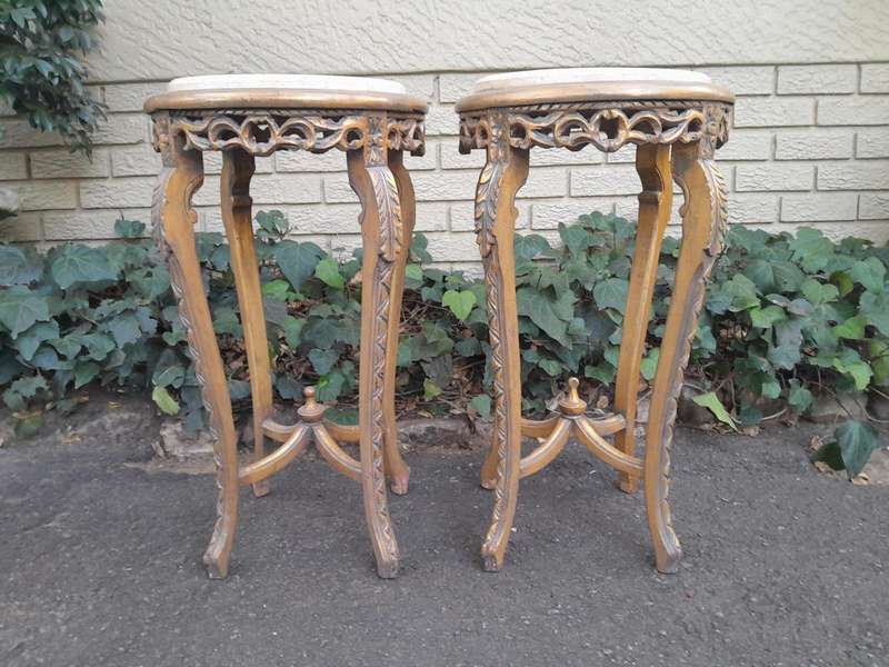 A Pair of 20th Century French Style Gilt Side Tables with Marble Tops