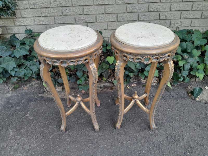 A Pair of 20th Century French Style Gilt Side Tables with Marble Tops