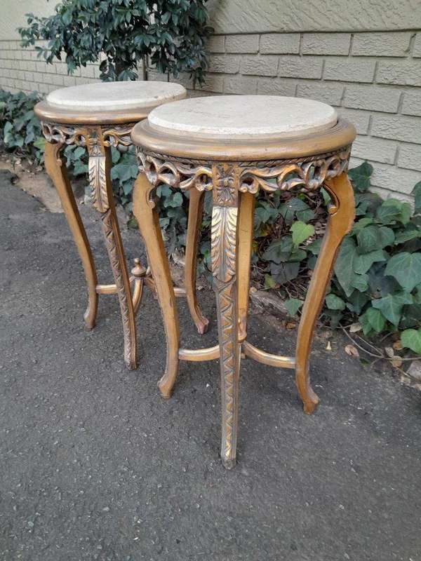 A Pair of 20th Century French Style Gilt Side Tables with Marble Tops