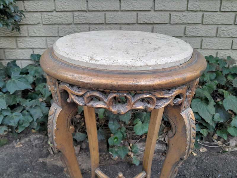 A Pair of 20th Century French Style Gilt Side Tables with Marble Tops