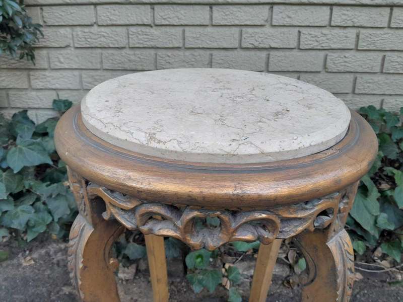 A Pair of 20th Century French Style Gilt Side Tables with Marble Tops