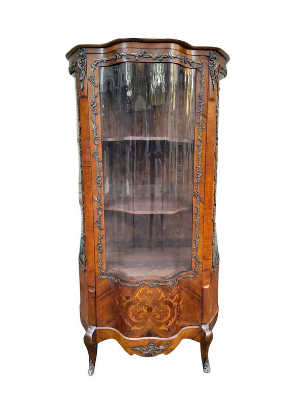 19th Century French Kingswood And Inlaid Display Cabinet / Vitrine With Original Brass Mounds And...