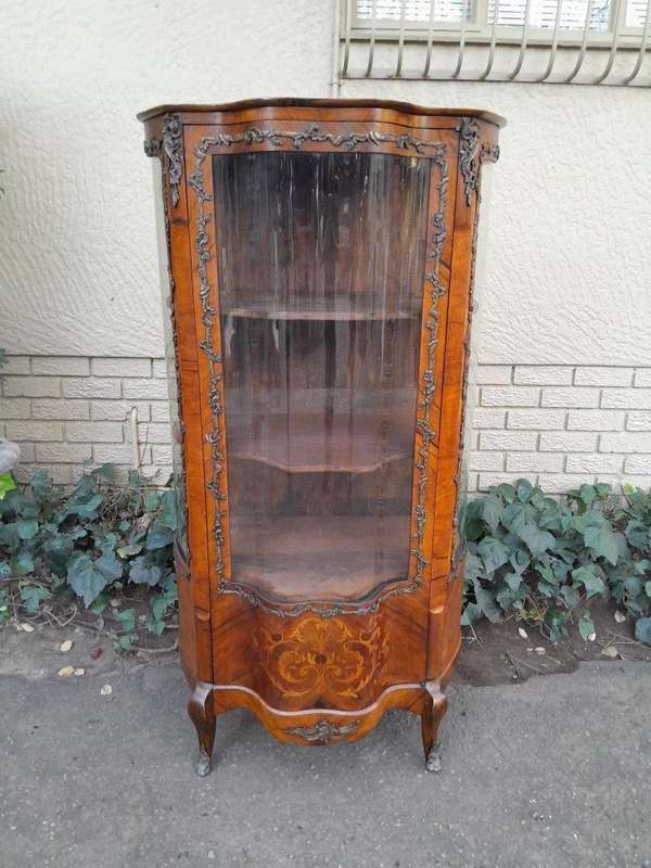 19th Century French Kingswood And Inlaid Display Cabinet / Vitrine With Original Brass Mounds And...