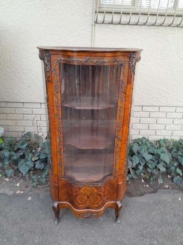 19th Century French Kingswood And Inlaid Display Cabinet / Vitrine With Original Brass Mounds And...