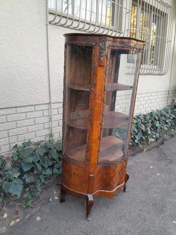 19th Century French Kingswood And Inlaid Display Cabinet / Vitrine With Original Brass Mounds And...