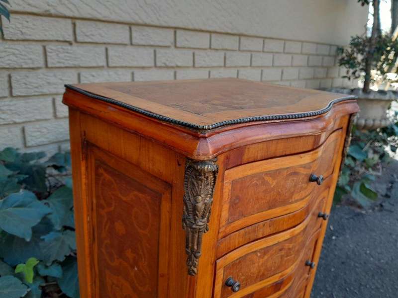 A 20th Century Circa 1920 Pair of French Walnut and Inlaid Bowfront Pedestals with Gilt Metal M...