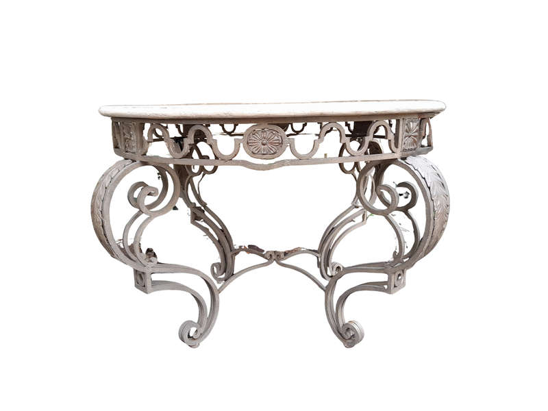 A 20th Century French Style Wrought Iron Circular Table with Cream Top
