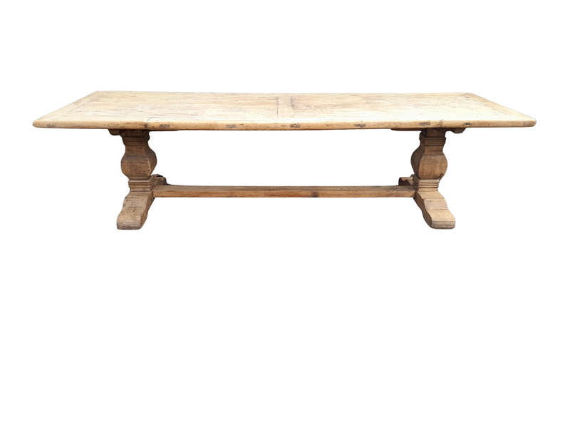 A Massive Carved Mahogany And Oak Dining / Refectory Table In A Contemporary Bleached Finish
