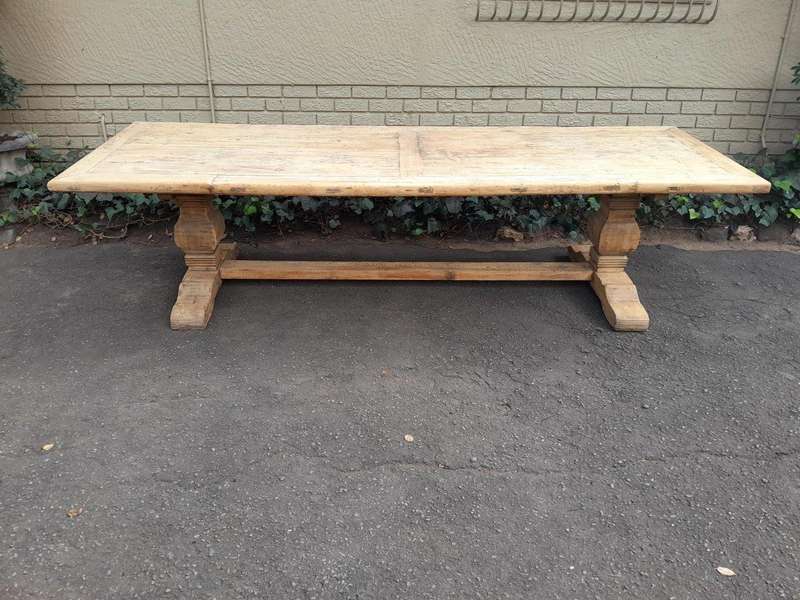 A Massive Carved Mahogany And Oak Dining / Refectory Table In A Contemporary Bleached Finish