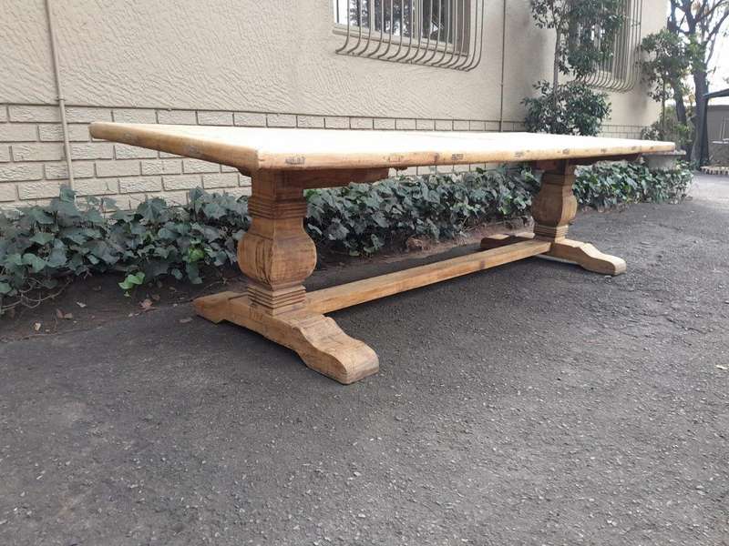 A Massive Carved Mahogany And Oak Dining / Refectory Table In A Contemporary Bleached Finish