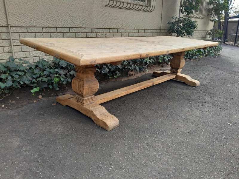 A Massive Carved Mahogany And Oak Dining / Refectory Table In A Contemporary Bleached Finish