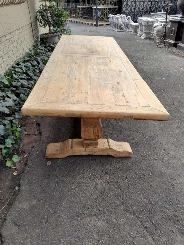 A Massive Carved Mahogany And Oak Dining / Refectory Table In A Contemporary Bleached Finish