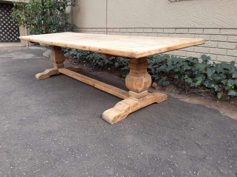 A Massive Carved Mahogany And Oak Dining / Refectory Table In A Contemporary Bleached Finish