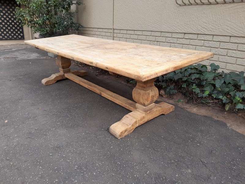 A Massive Carved Mahogany And Oak Dining / Refectory Table In A Contemporary Bleached Finish