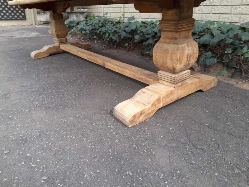A Massive Carved Mahogany And Oak Dining / Refectory Table In A Contemporary Bleached Finish