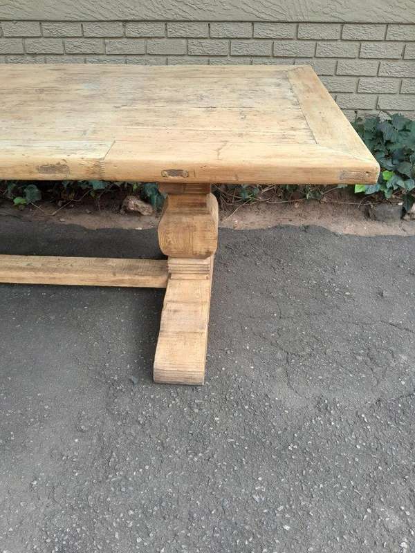 A Massive Carved Mahogany And Oak Dining / Refectory Table In A Contemporary Bleached Finish
