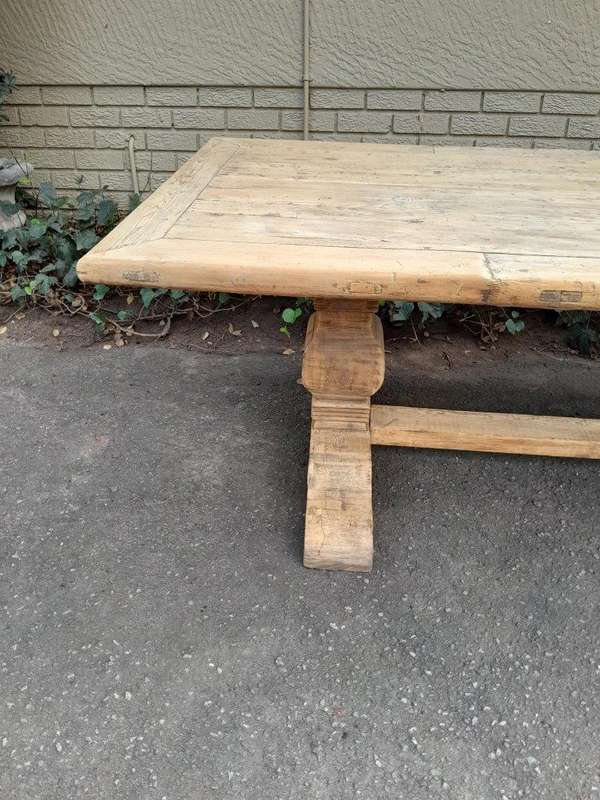 A Massive Carved Mahogany And Oak Dining / Refectory Table In A Contemporary Bleached Finish