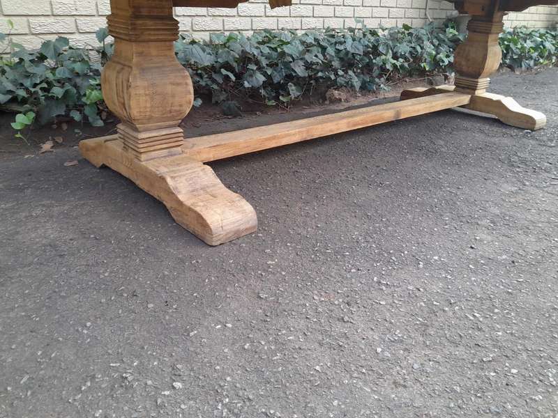 A Massive Carved Mahogany And Oak Dining / Refectory Table In A Contemporary Bleached Finish