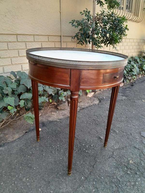 A 19th Century  French Walnut Drum Side Table With Marble Top And Gilt Gallery With Drawers And T...