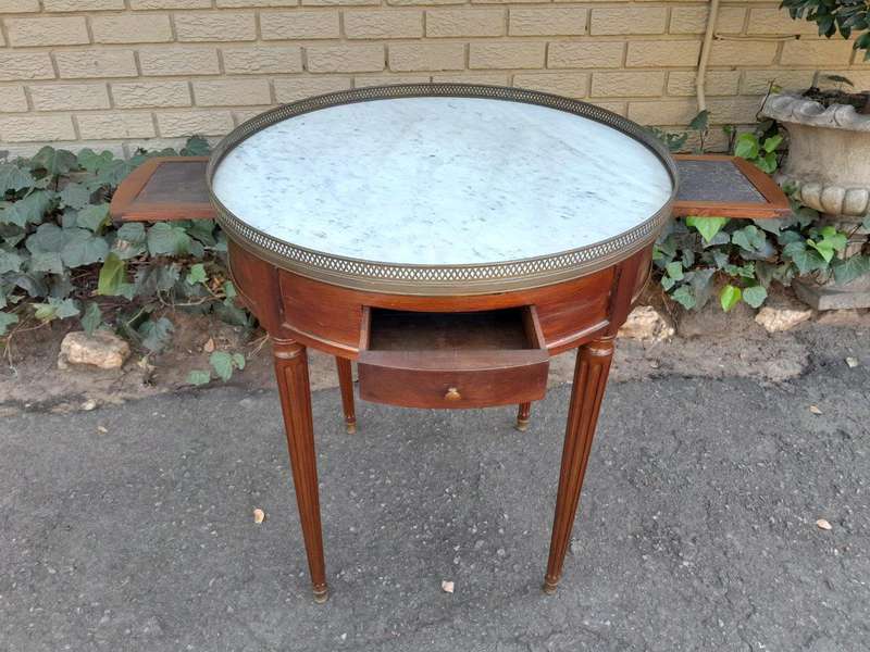 A 19th Century  French Walnut Drum Side Table With Marble Top And Gilt Gallery With Drawers And T...