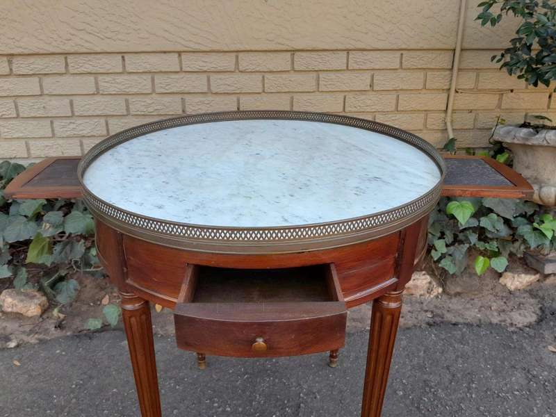 A 19th Century  French Walnut Drum Side Table With Marble Top And Gilt Gallery With Drawers And T...